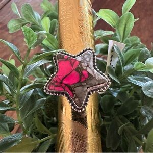 Sterling Silver 925 Star Shaped Cotton Candy Pink and Gray Ring • Size: 9